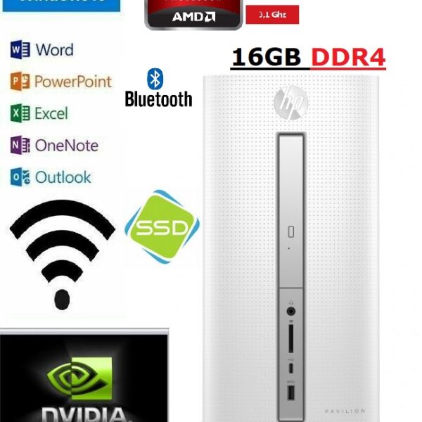 HP Pavilion 570-p048a 7thGen A8-9600 3.1GHZ  16GB 512GB SSD GT730 2GB VIDEO USB C HDMI W11/OFFICE